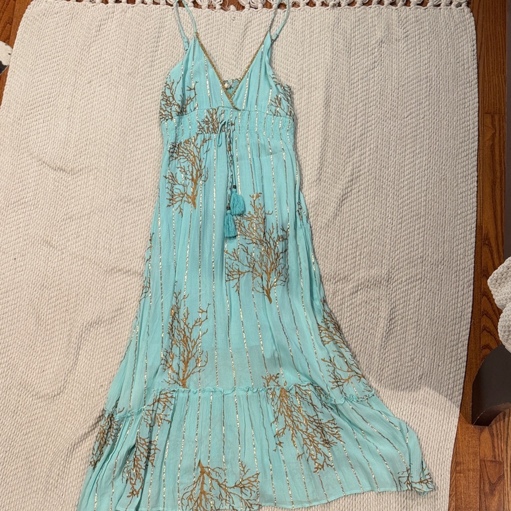 Elegant Blue and Gold Women's Dress